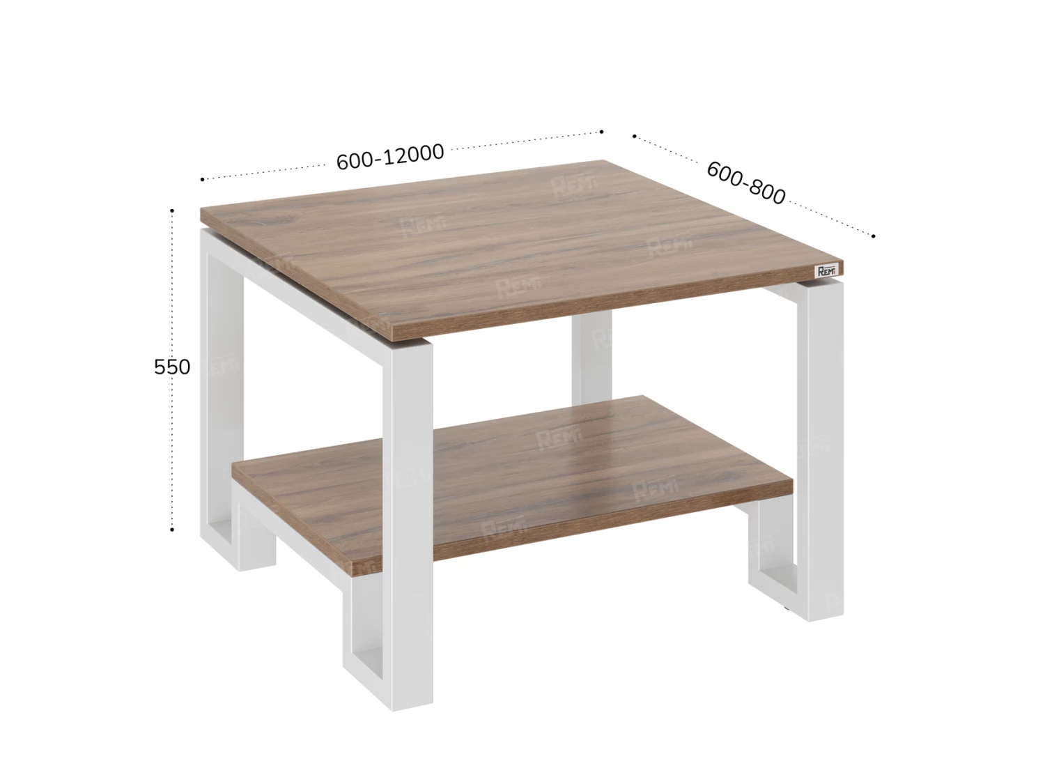 Журнальный стол с полкой 700x700x550 RM181-7x7 Дуб Юстус/Белый