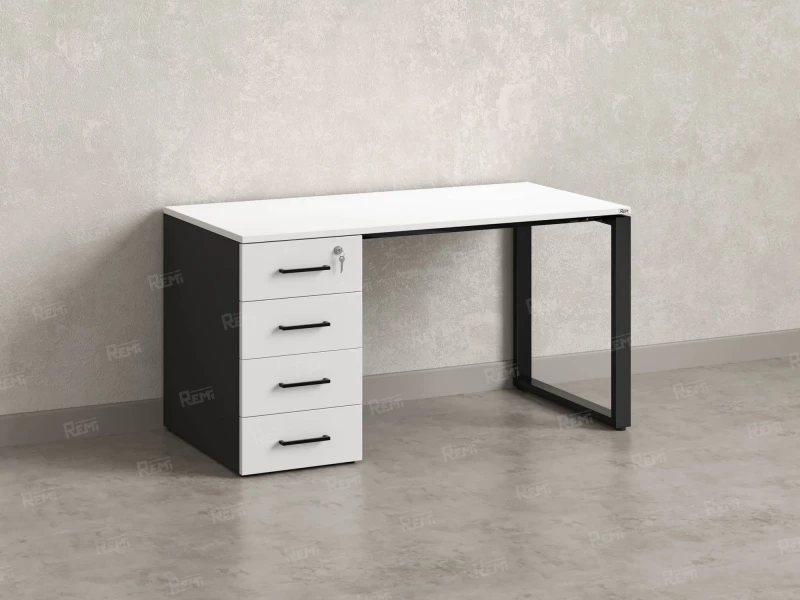 Стол прямой с тумбой на О-образных опоре, левый 1600x700x750 RM104-16x7 Белый/Черный