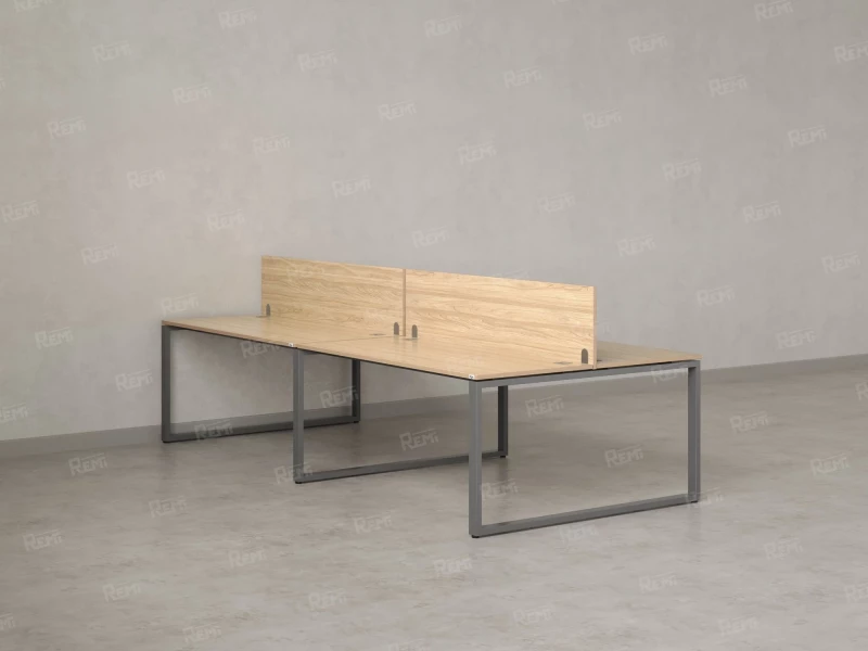 Бенч-система, 4 рабочих места, на О-образных опорах, 2 ЛДСП экранов 3600x1600x750 RM170-4-18x16 Вяз Швейцарский светлый/Серый