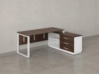 Стол прямой с тумбой R, ЛДСП экран, О-опора 2000x1400x750 RM012R-20x7 Дуб Апрельский шоколад/Белый