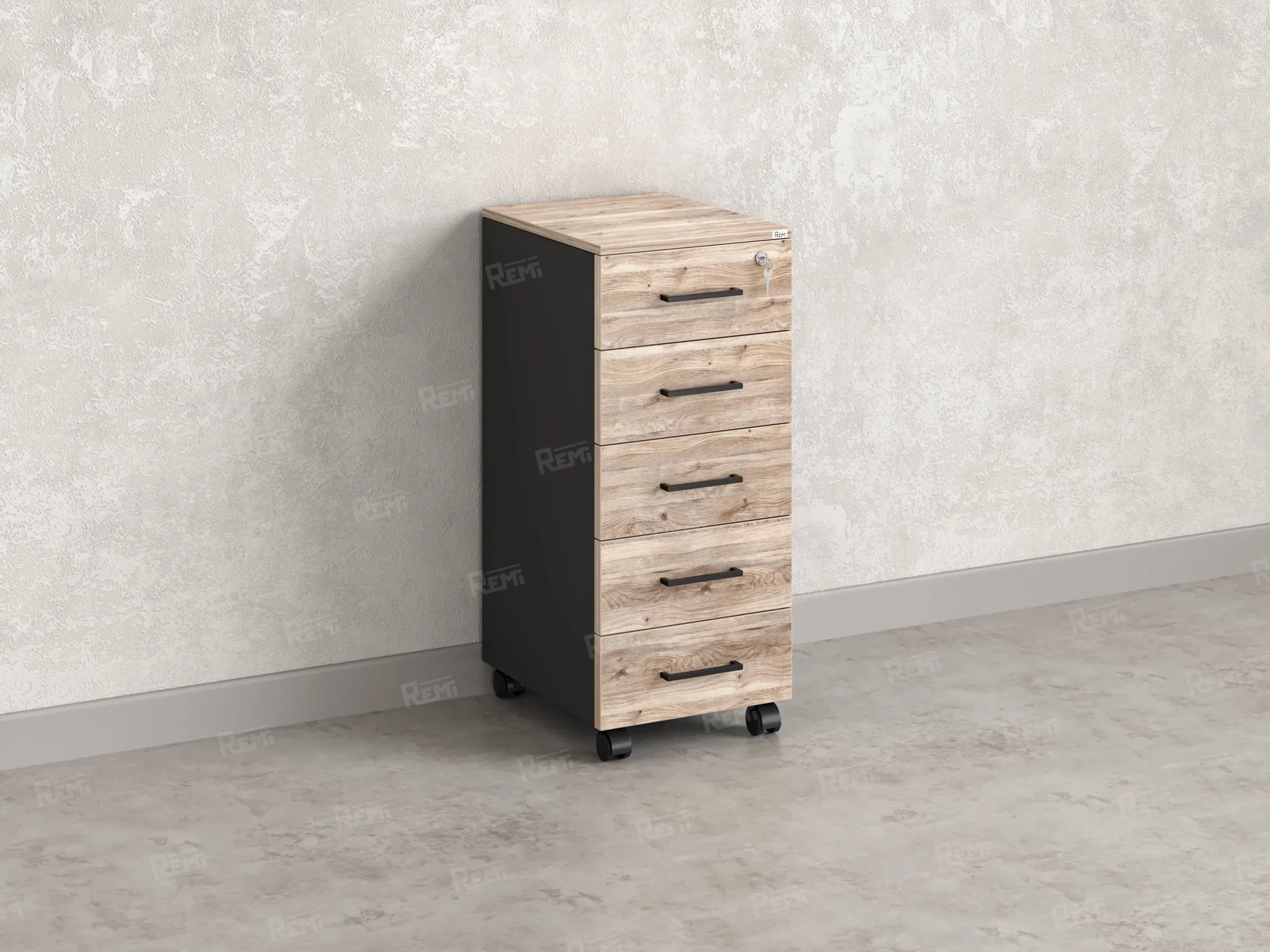 Тумба мобильная, 5 ящиков 400x500x960 RM122-40x50 Дуб Маувелла/Черный