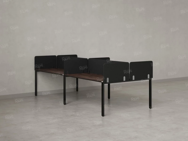 Бенч-система, 4 рабочих места, на П-образных опорах, 8 тканевых экранов 2800x1400x750 RM166-1-14x14 Дуб Апрельский шоколад/Черный