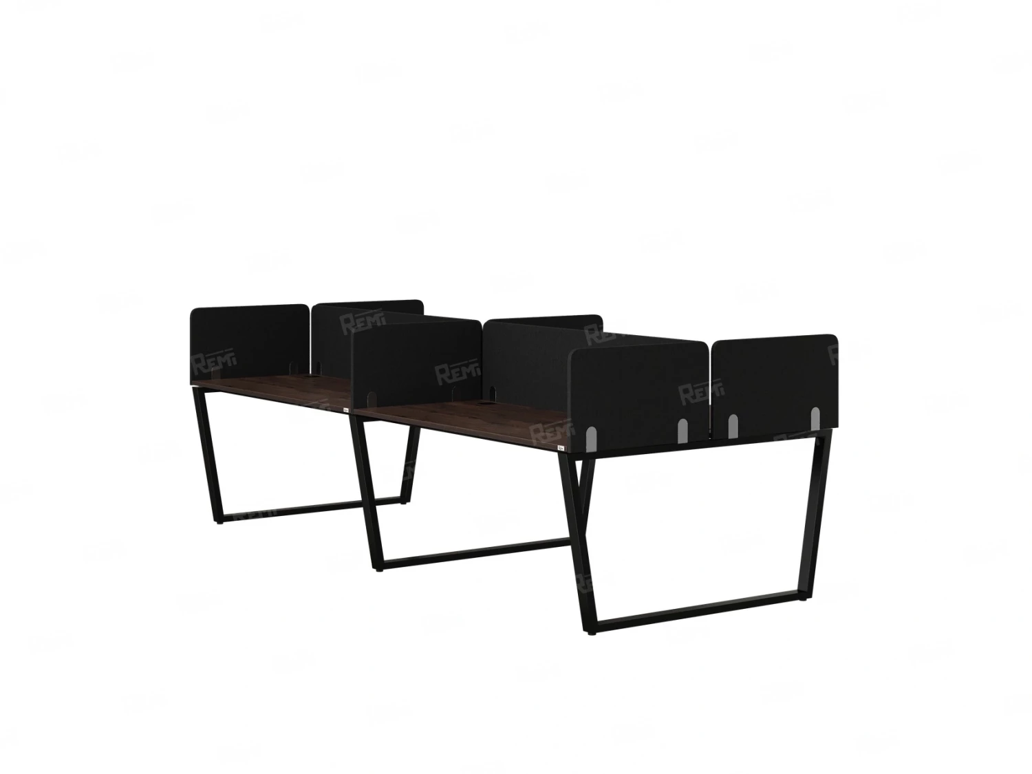 Бенч-система, 4 рабочих места, на U-образных опорах, 8 тканевых экранов 2000x1600x750 RM173-1-10x16 Дуб Апрельский шоколад/Черный