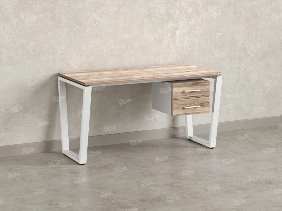 Стол прямой с подвесной тумбой 2 ящика, U-опора 1800x700x750 RM035-18x7 Дуб Маувелла/Белый