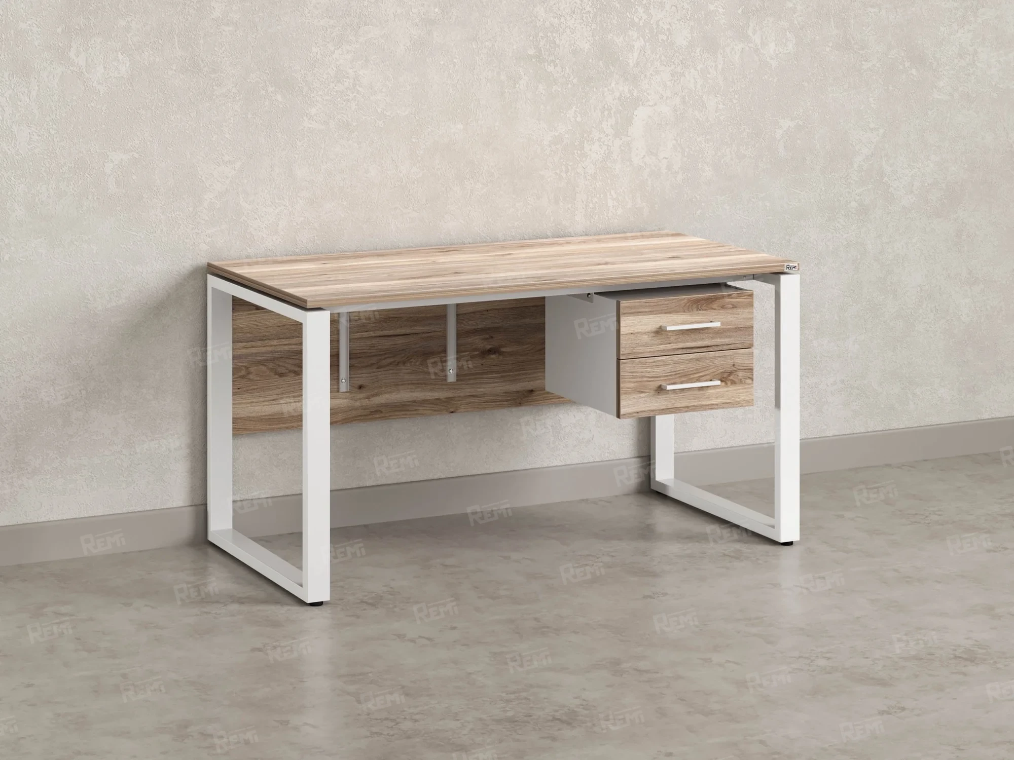 Стол прямой, подвесная тумба, ЛДСП экран, О-опора 1800x700x750 RM033-18x7 Дуб Маувелла/Белый