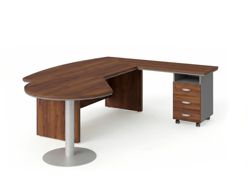 BRL RB073-255x200R Стол рук-ля R угл. бриф и тумба 3 ящ. 2550х2000х760 Орех Вармия/Серый вулканич.