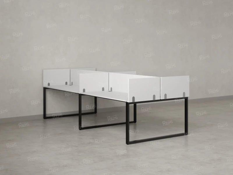 Бенч-система, 4 рабочих места, на О-образных опорах, 8 ЛДСП экранов 2400x1400x750 RM170-1-12x14 Белый/Черный