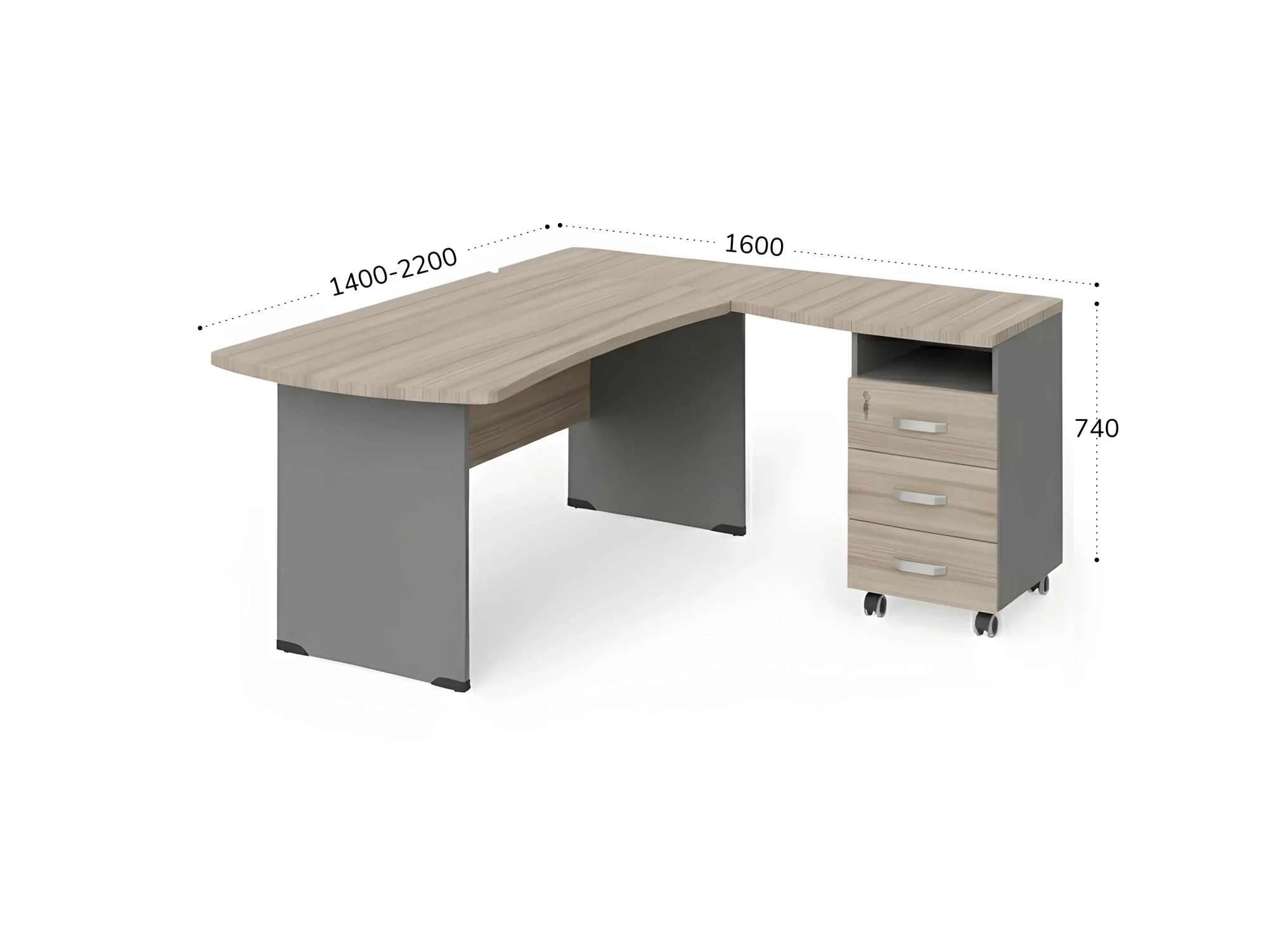 BRL RB005-220х160R Угловое рабочее место правое 2200х1600х740 Шорвуд/Серый вулкан-кий