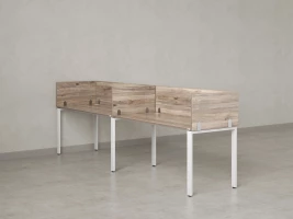 Бенч-система в 1 ряд, 2 рабочих места 5 ЛДСП экранов 2700x700x750 RM167-2-27x7 Дуб Маувелла/Белый