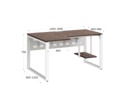 Стол угловой, экран металл, О-опора, правый 1400x600/900x750, RM057-14x6-9 Дуб Апрельский шоколад/Белый
