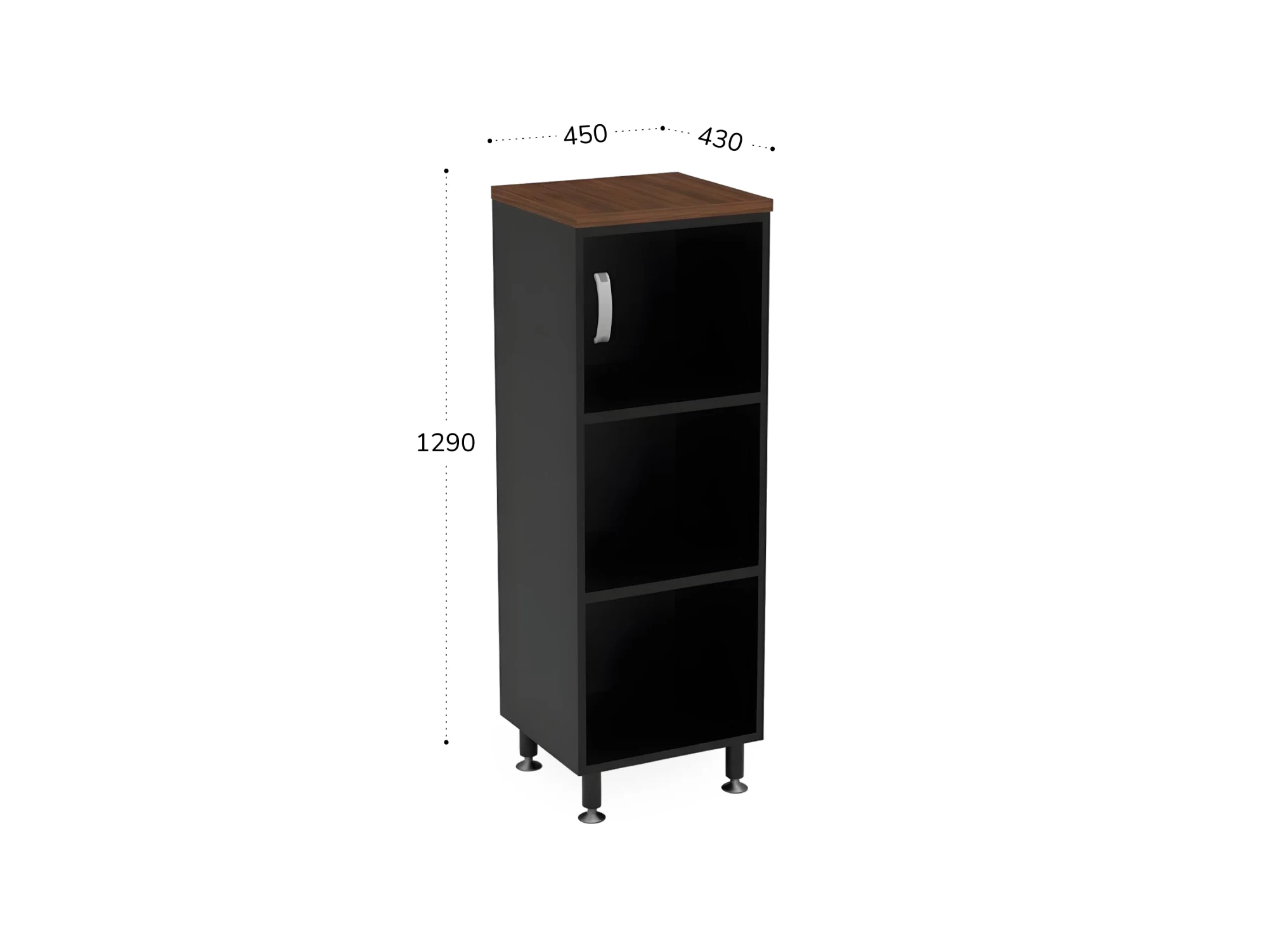 BRL RB049-45х43R Стеллаж закрытый витрина стекло левый 450х430х1290 Орех Вармия/Черный