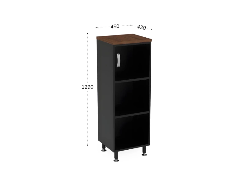 BRL RB049-45х43R Стеллаж закрытый витрина стекло левый 450х430х1290 Орех Вармия/Черный