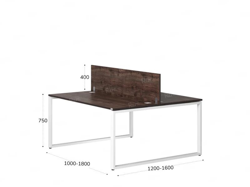 Бенч-система, 2 рабочих места, с одним экраном ЛДСП 1000x1200x750 RM169-2-10x12 Дуб Апрельский шоколад/Белый