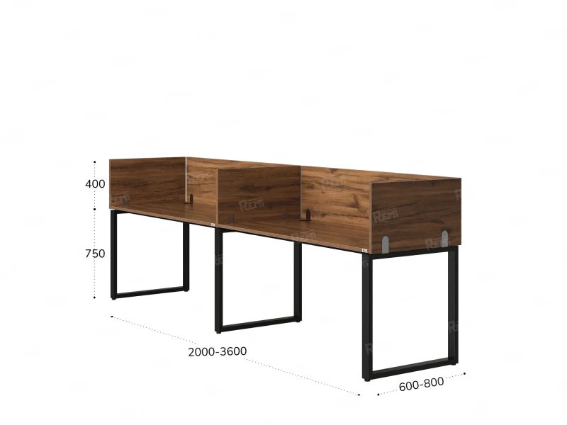 Бенч-система в 1 ряд, 2 рабочих места 5 ЛДСП экранов 2000x600x750 RM168-2-20x6 Дуб Юстус/Черный