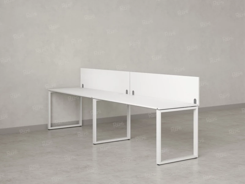 Бенч-система в 1 ряд, 2 рабочих места 2 ЛДСП экранов 3200x800x750 RM168-4-32x8 Белый/Белый