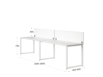 Бенч-система в 1 ряд, 2 рабочих места 2 ЛДСП экранов 3200x800x750 RM168-4-32x8 Белый/Белый