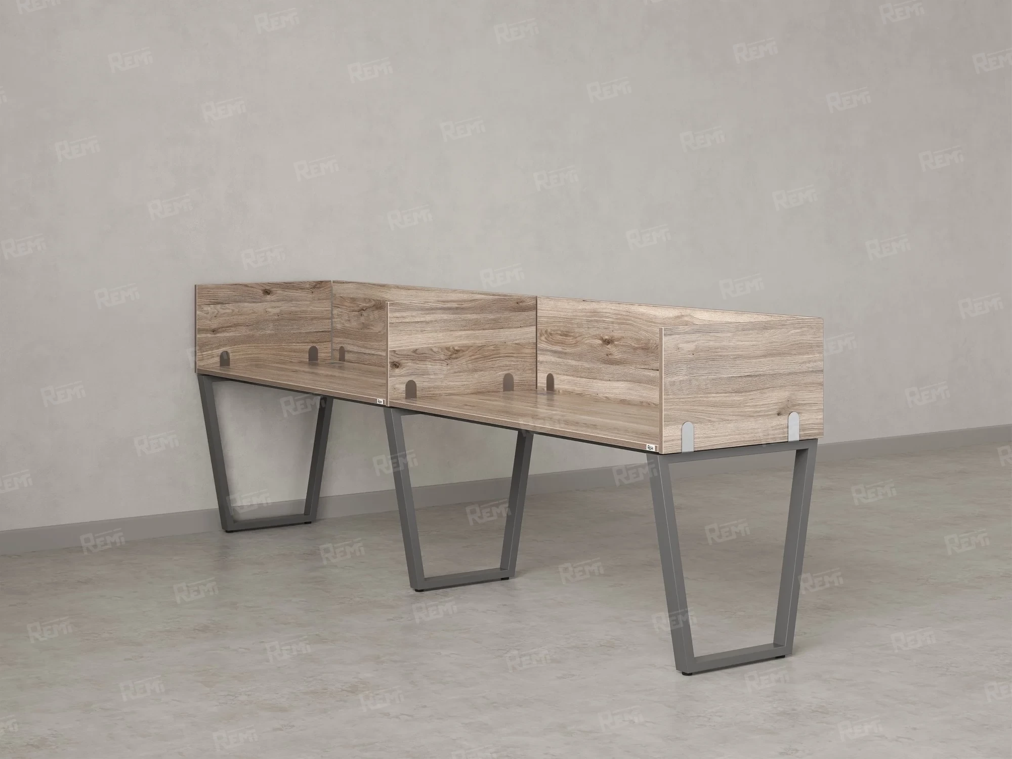 Бенч-система в 1 ряд, 2 рабочих места 5 ЛДСП экранов 2700x700x750 RM174-2-27x7 Дуб Маувелла/Серый