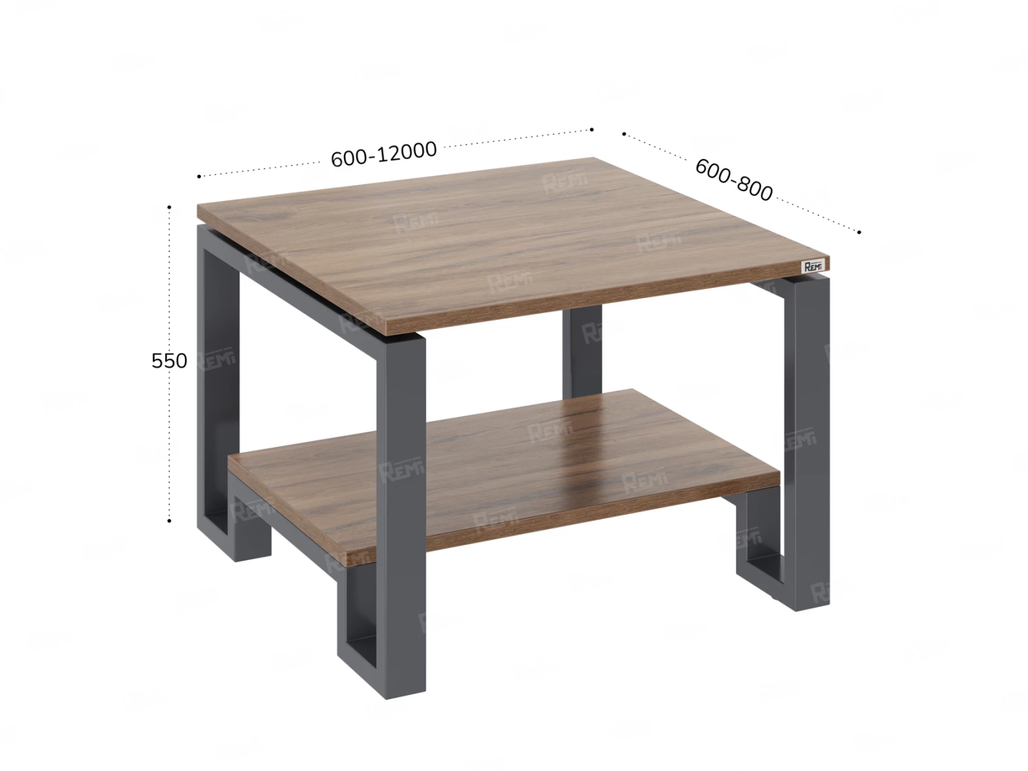 Журнальный стол с полкой 700x700x550 RM181-7x7 Дуб Юстус/Серый