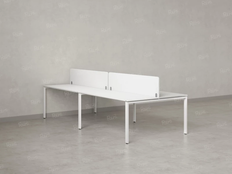 Бенч-система, 4 рабочих места, на П-образных опорах, 2 тканевых экранов 2800x1200x750 RM166-3-14x12 Белый/Белый