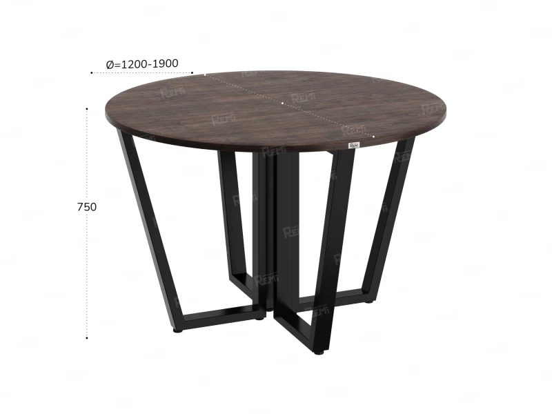 Круглый стол на U-образных опорах 1500x1500x750 RM188-15x15 Дуб Апрельский шоколад/Черный