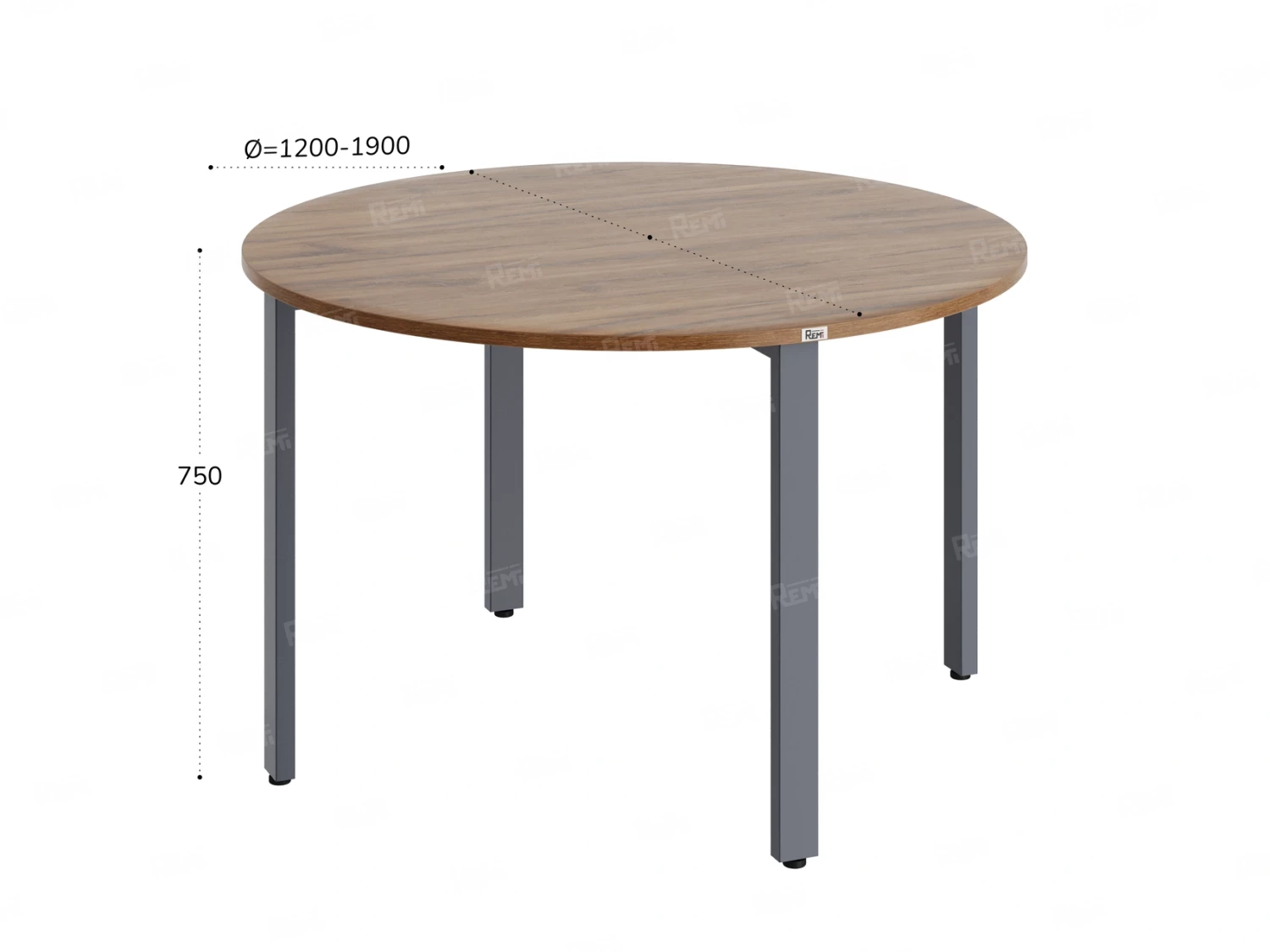 Круглый стол на П-образных опорах 1200x1200x750 RM186-12x12 Дуб Юстус/Серый