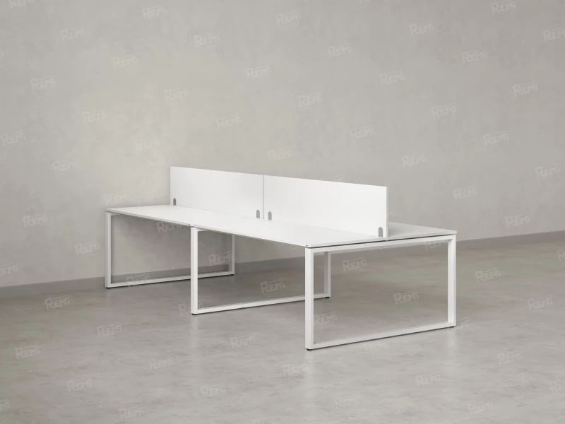 Бенч-система, 4 рабочих места, на О-образных опорах, 2 ЛДСП экранов 2000x1400x750 RM170-4-10x14 Белый/Белый