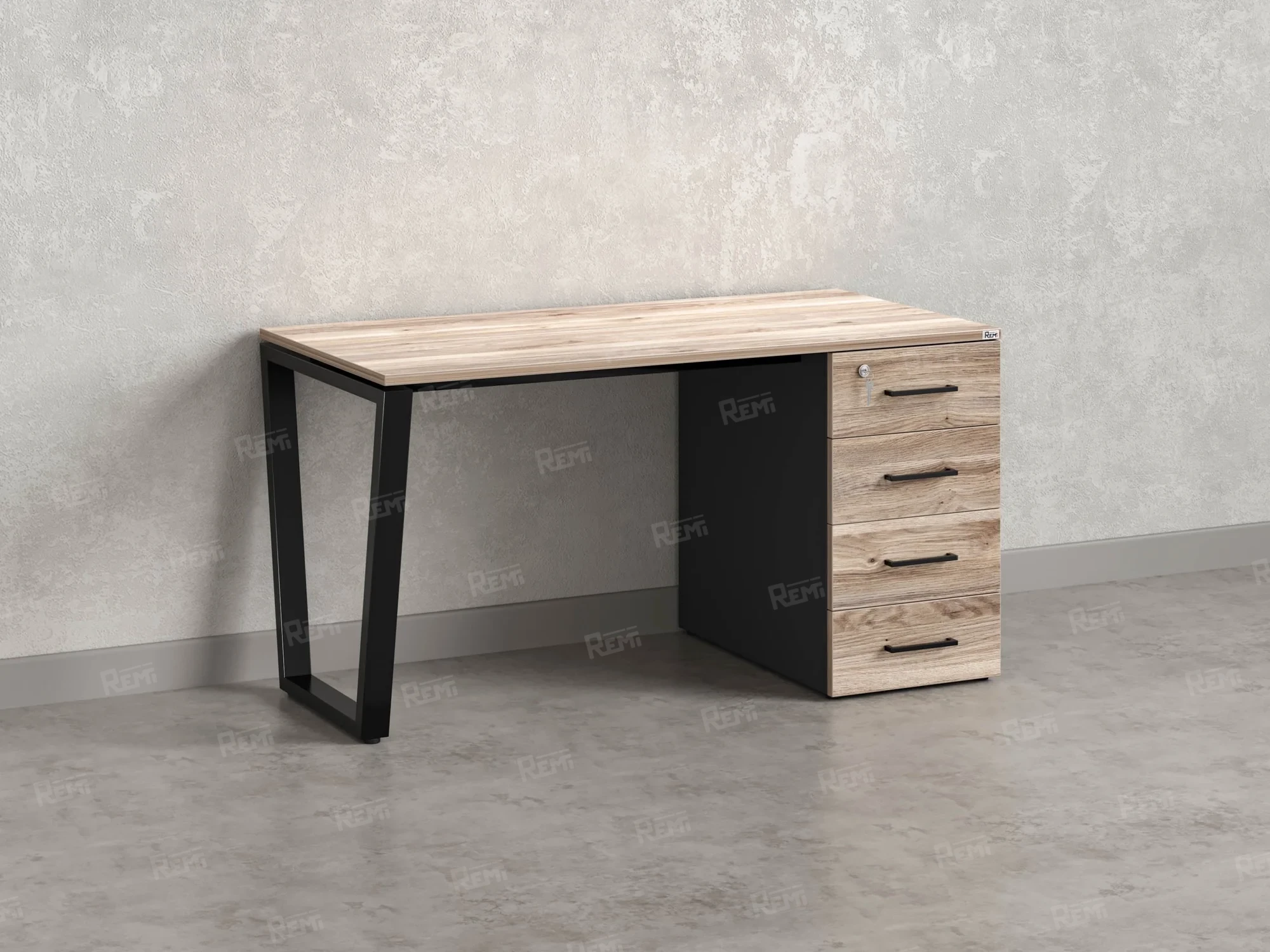 Стол прямой с тумбой на U-образных опоре, правый 1600x700x750 RM101-16x7 Дуб Маувелла/Черный