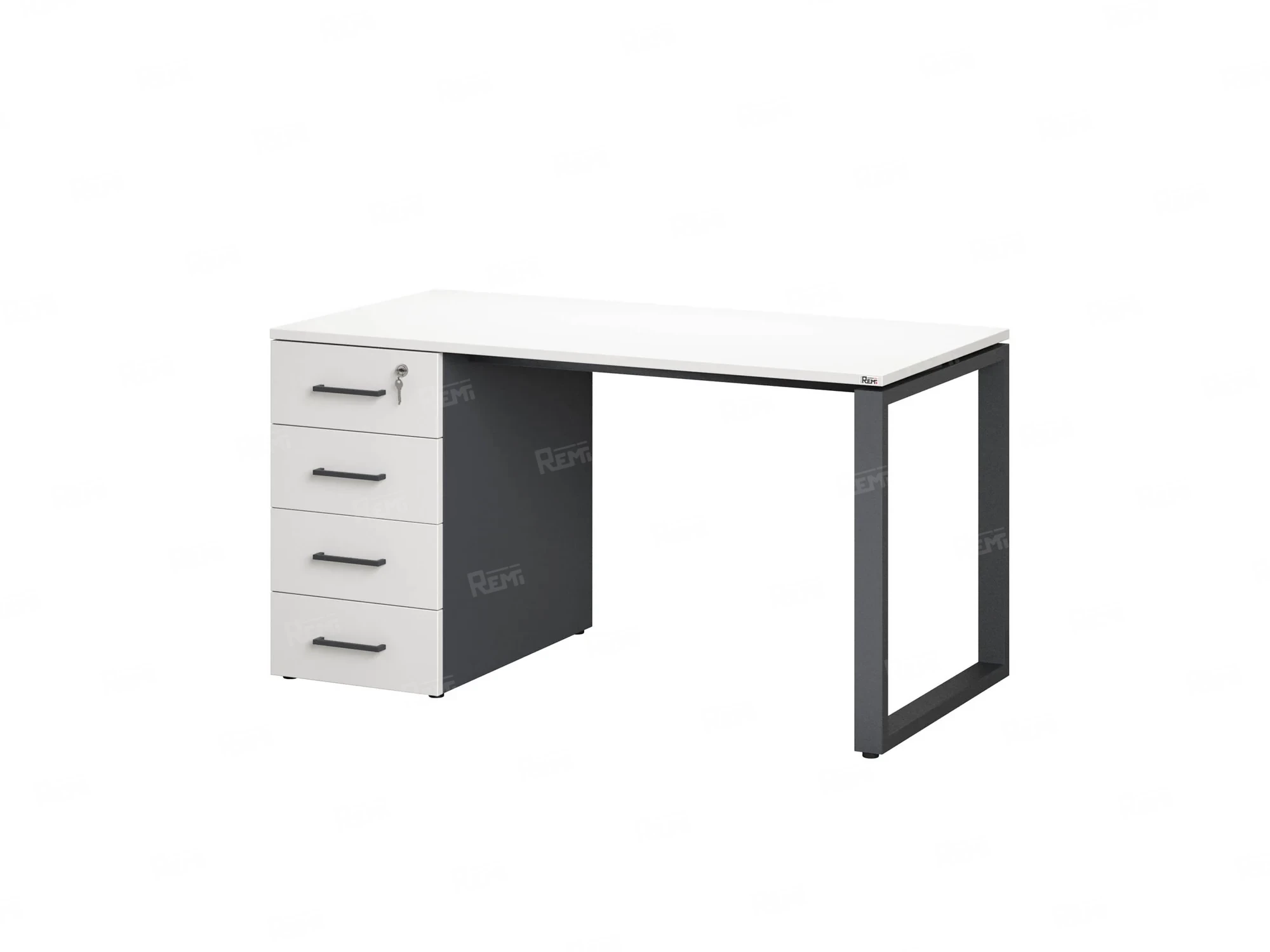 Стол прямой с тумбой на О-образных опоре, левый 1600x700x750 RM104-16x7 Белый/Серый