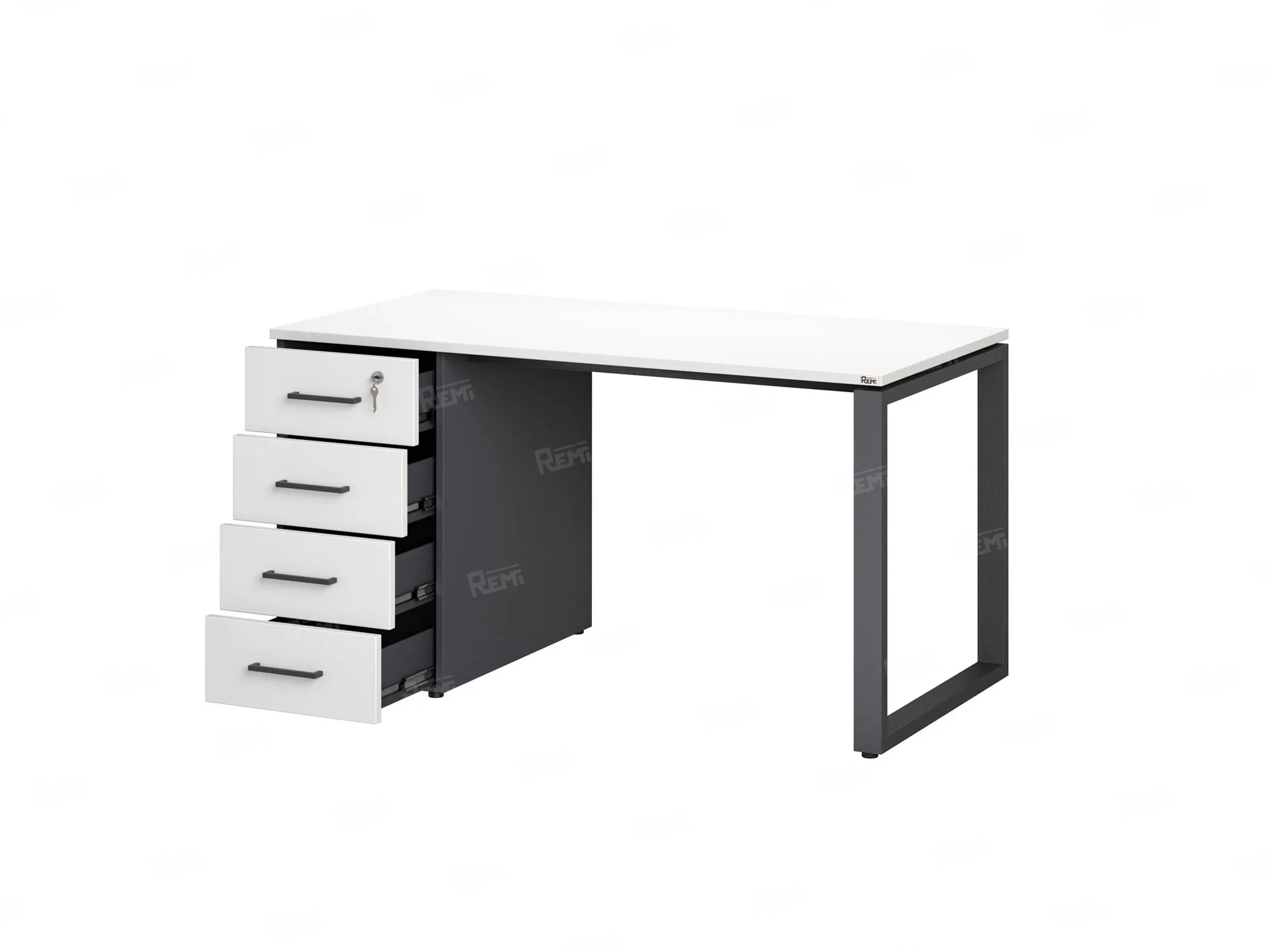 Стол прямой с тумбой на О-образных опоре, левый 1600x700x750 RM104-16x7 Белый/Серый