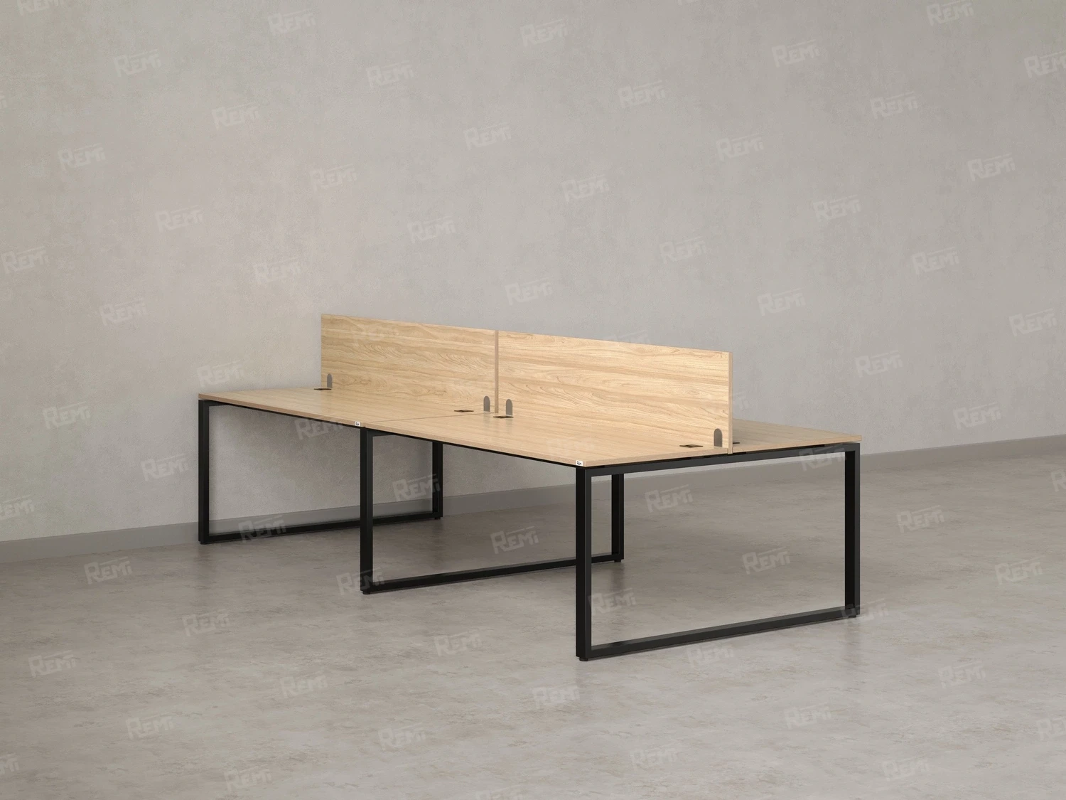 Бенч-система, 4 рабочих места, на О-образных опорах, 2 ЛДСП экранов 3600x1600x750 RM170-4-18x16 Вяз Швейцарский светлый/Черный