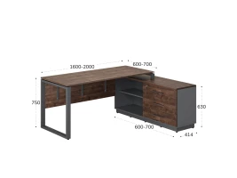 Стол прямой с тумбой R, ЛДСП экран, О-опора 2000x700x750 RM012R-20x7 Дуб Апрельский шоколад/Серый