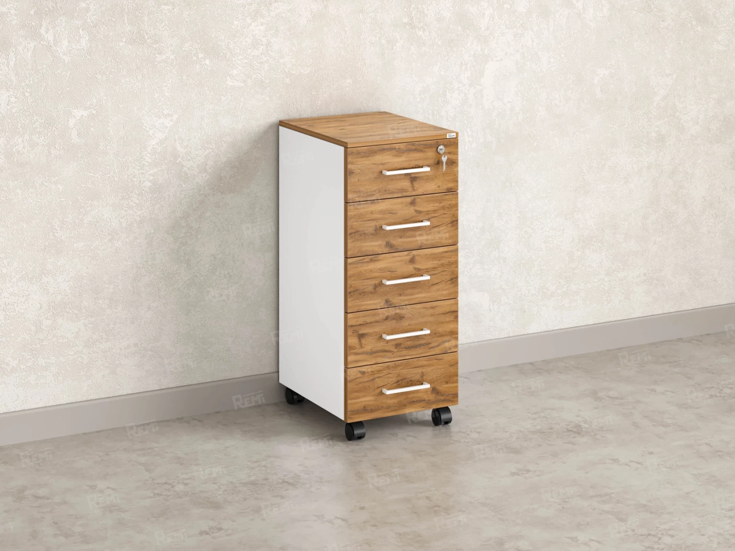 Тумба мобильная, 5 ящиков 400x500x960 RM122-40x50 Дуб Юстус/Белый