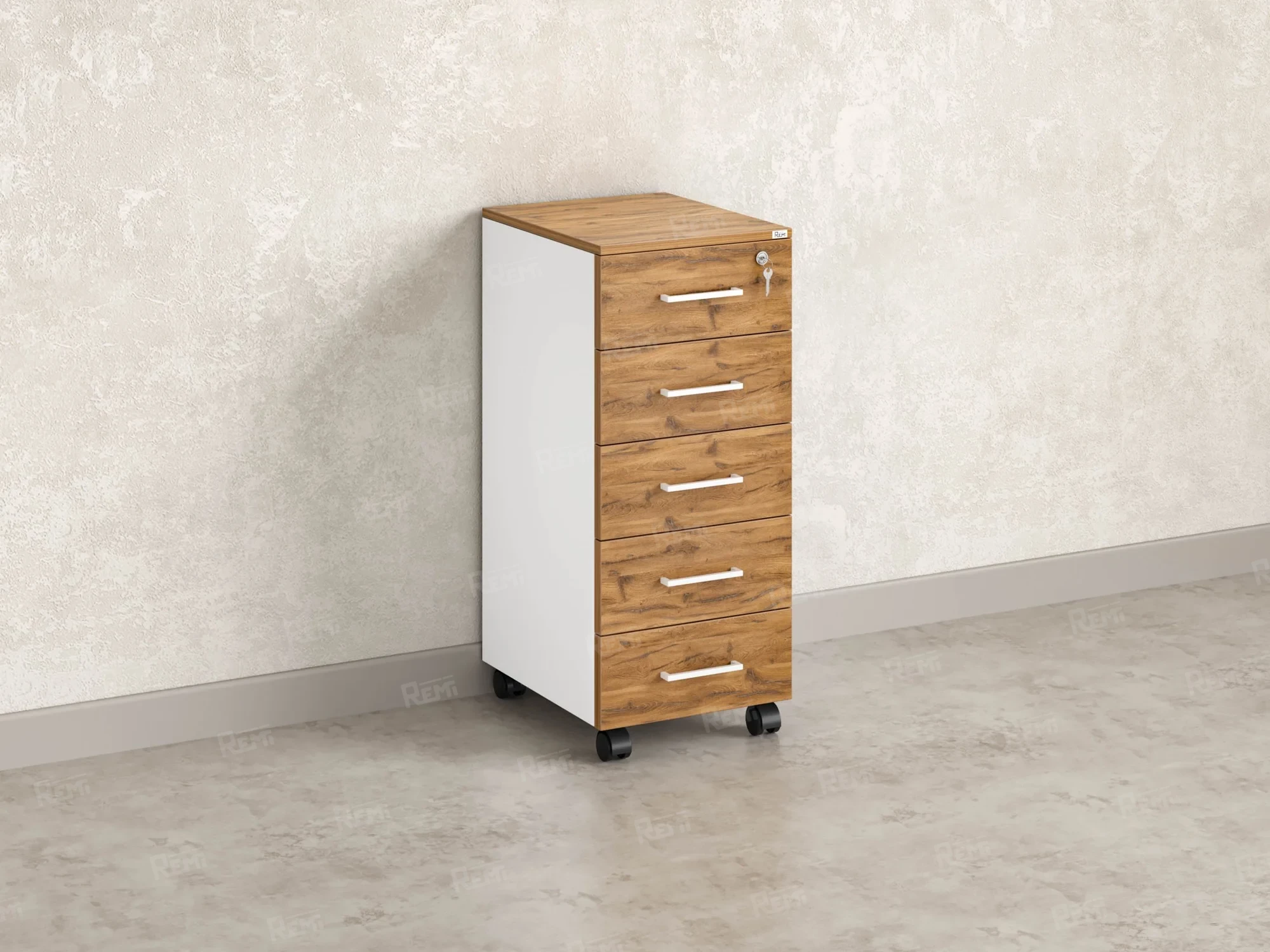 Тумба мобильная, 5 ящиков 400x500x960 RM122-40x50 Дуб Юстус/Белый