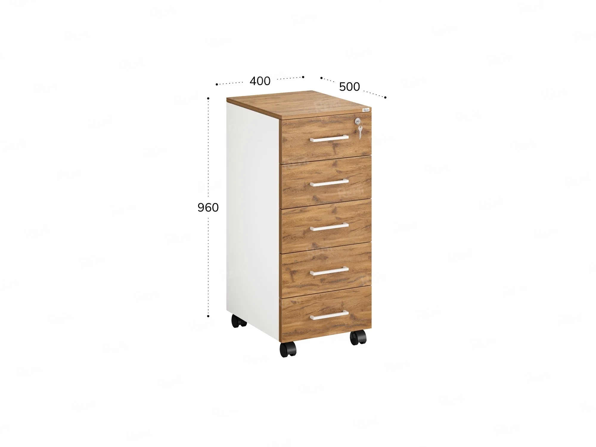 Тумба мобильная, 5 ящиков 400x500x960 RM122-40x50 Дуб Юстус/Белый