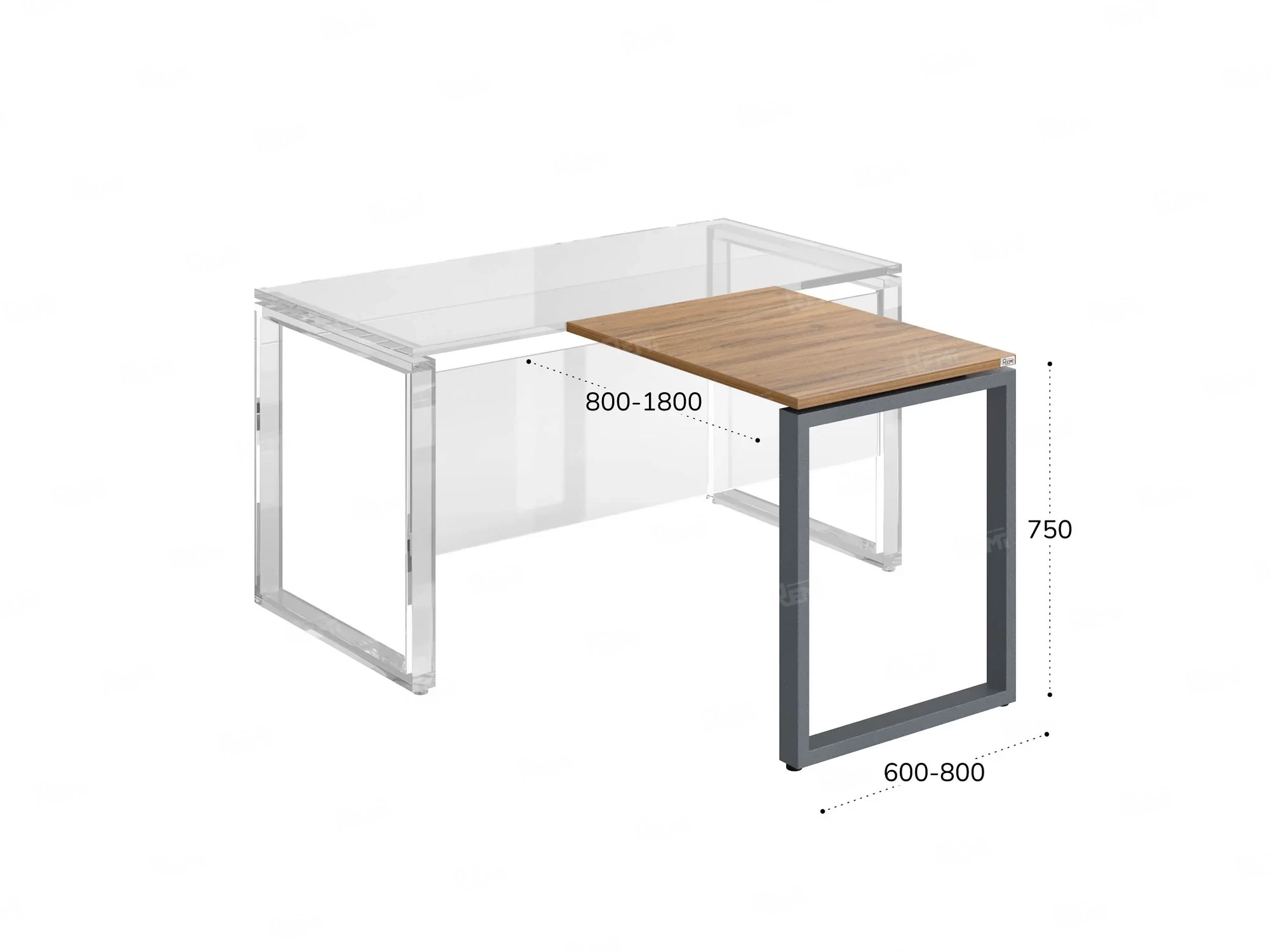 Брифинг прямой, с парящей столешнецей, на П-образном каркасе 1300x700x750 RM070-13x7 Юстус/Серый