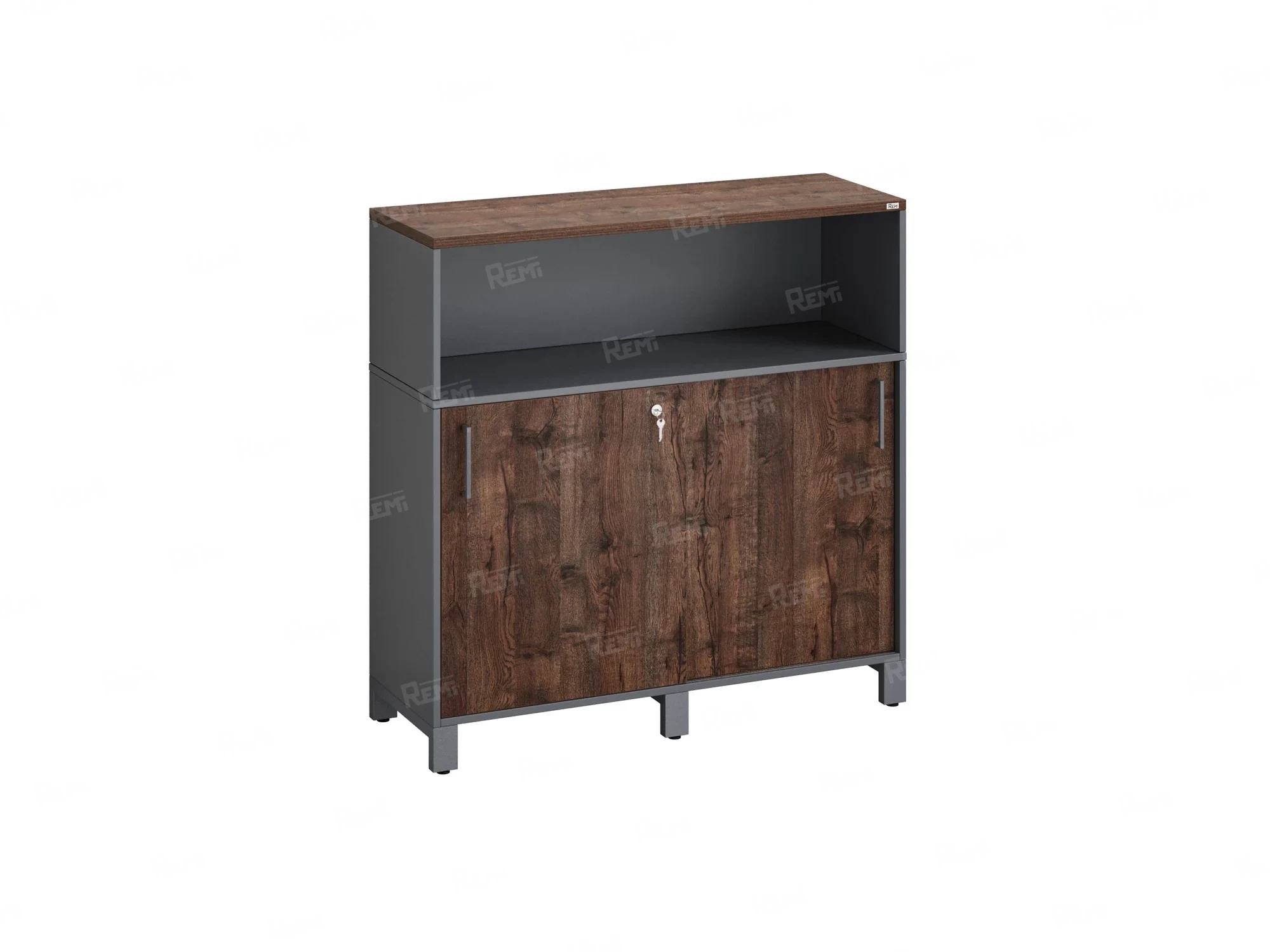 Низкий шкаф-купе, 2 полки с надстройкой 1200x420x1200 RM126-120x42 Дуб Апрельский шоколад/Серый