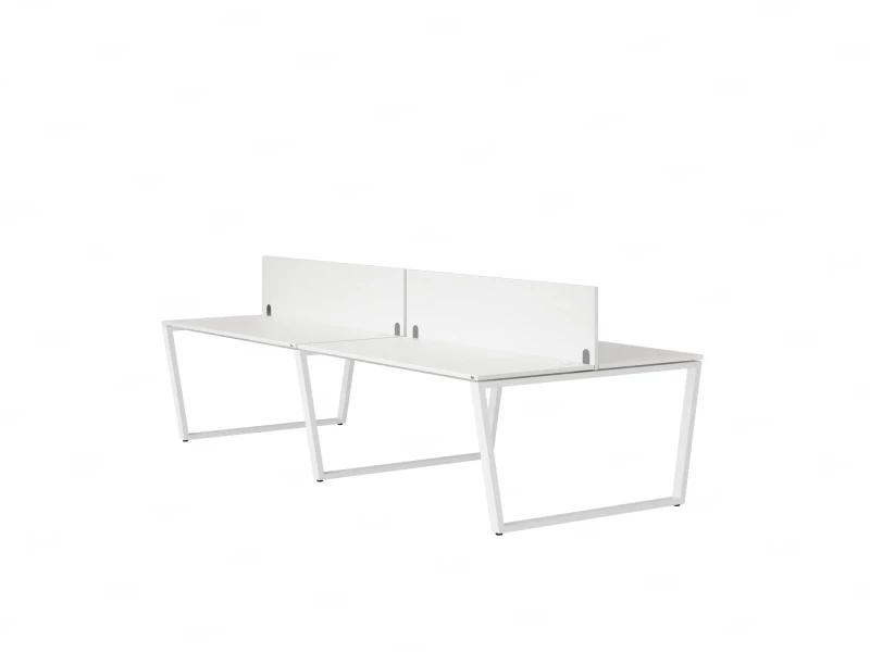 Бенч-система, 4 рабочих места, на U-образных опорах, 2 ЛДСП экранов 3200x1600x750 RM173-4-16x16 Белый/Белый