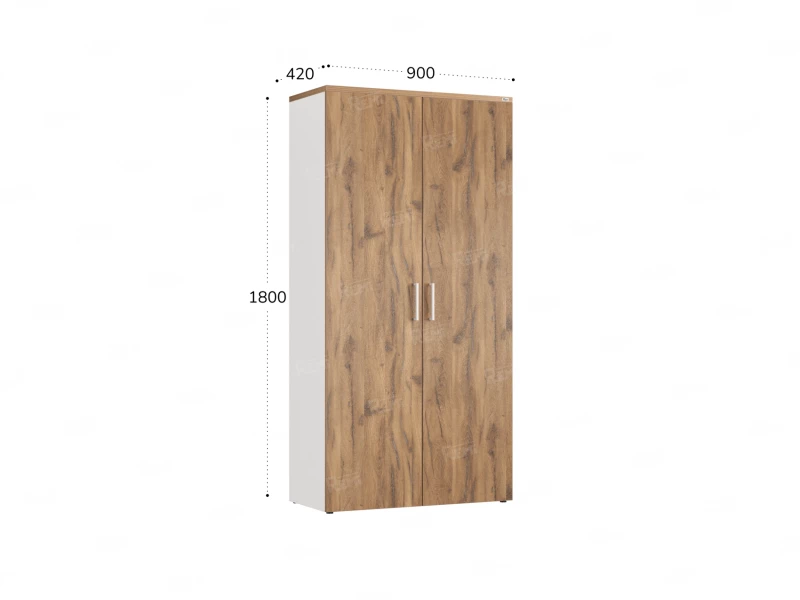 Шкаф распашной, регулируемые опоры, 5 уровней 900x420x1800 RM153-90x41 Дуб Юстус/Белый