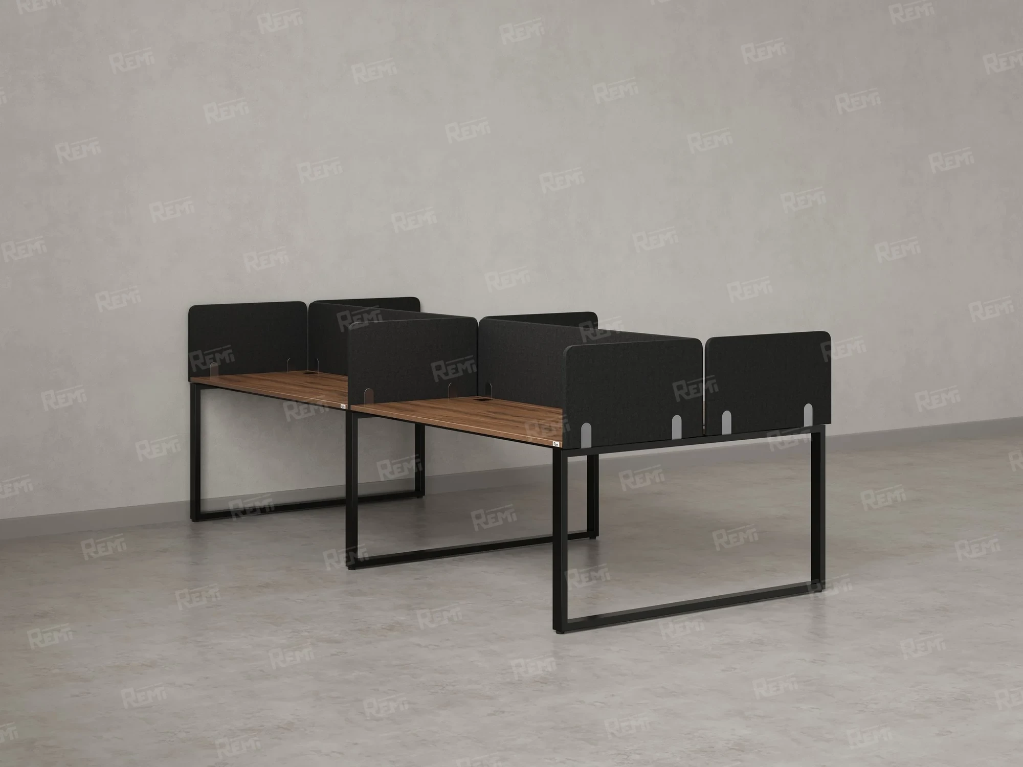 Бенч-система, 4 рабочих места, на О-образных опорах, 8 тканевых экранов 3200x1400x750 RM170-1-16x14 Дуб Юстус/Черный