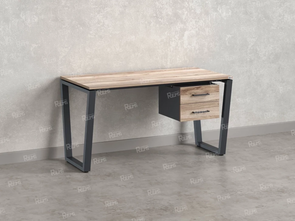 Стол прямой с подвесной тумбой 2 ящика, U-опора 1800x700x750 RM035-18x7 Дуб Маувелла/Серый