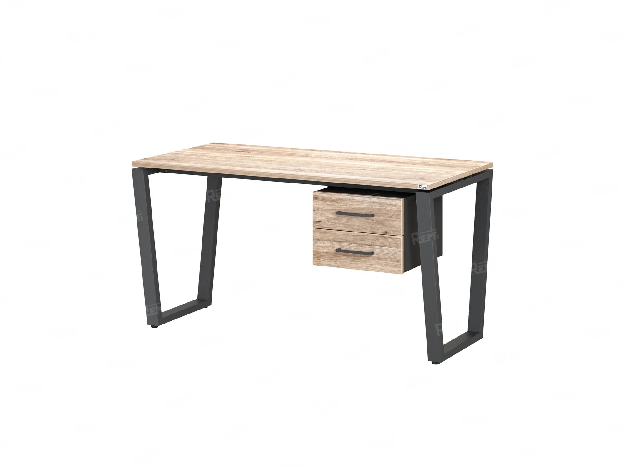 Стол прямой с подвесной тумбой 2 ящика, U-опора 1800x700x750 RM035-18x7 Дуб Маувелла/Серый