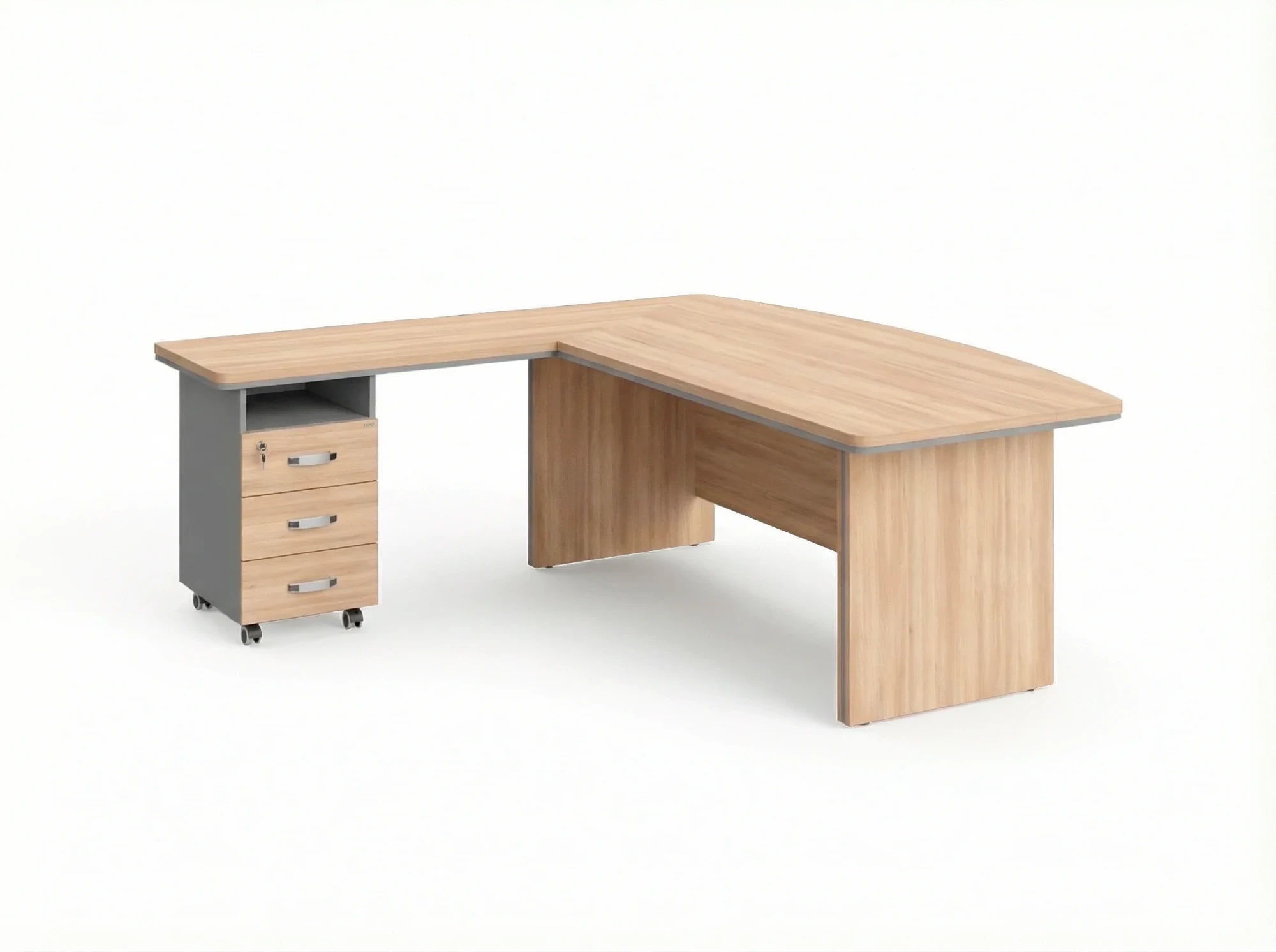 BRL RB071-160x200L Стол рук-ля угловой L с тумбой 3 ящика 1600х2000х760 Акация/Серый вулканический