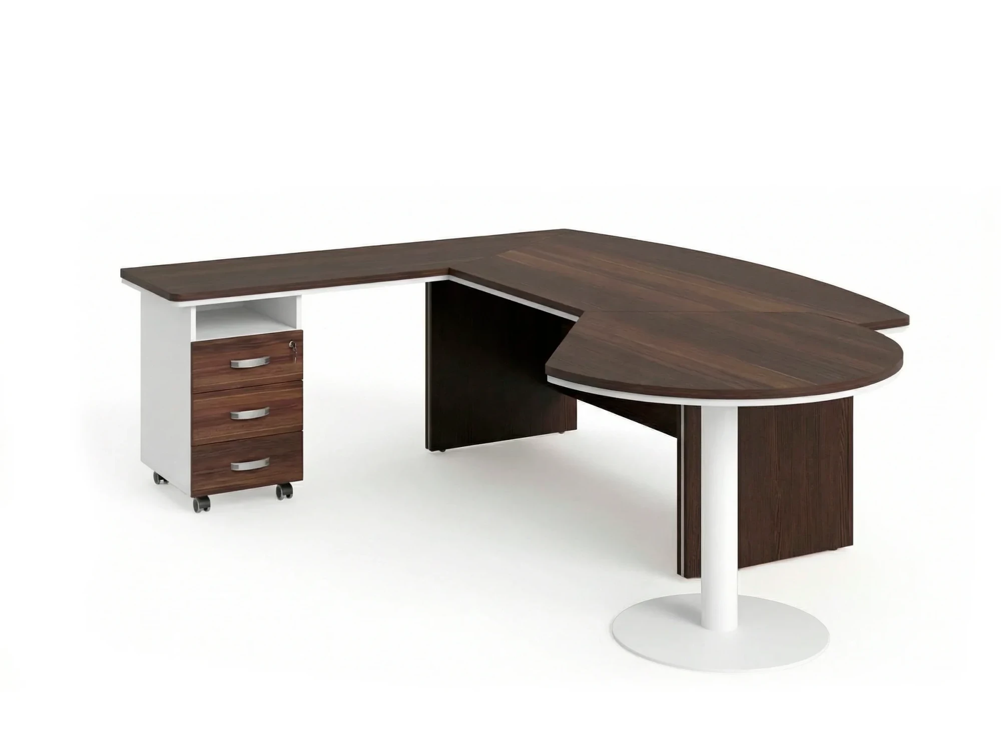 BRL RB073-255x200L Стол рук-ля L угловой с брифингом и тумбой 3 ящика 2550х2000х760 Венге/Белый