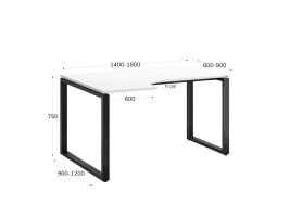 Стол угловой, О-опора, левый 1600x900/1200x750, RM055-16x9-12 Белый/Черный