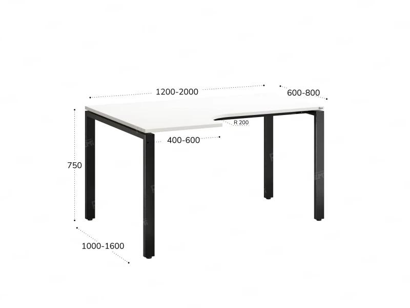 Стол угловой, П-опора, левый 1400x900/1200x750, RM053-14x9-12 Белый/Черный