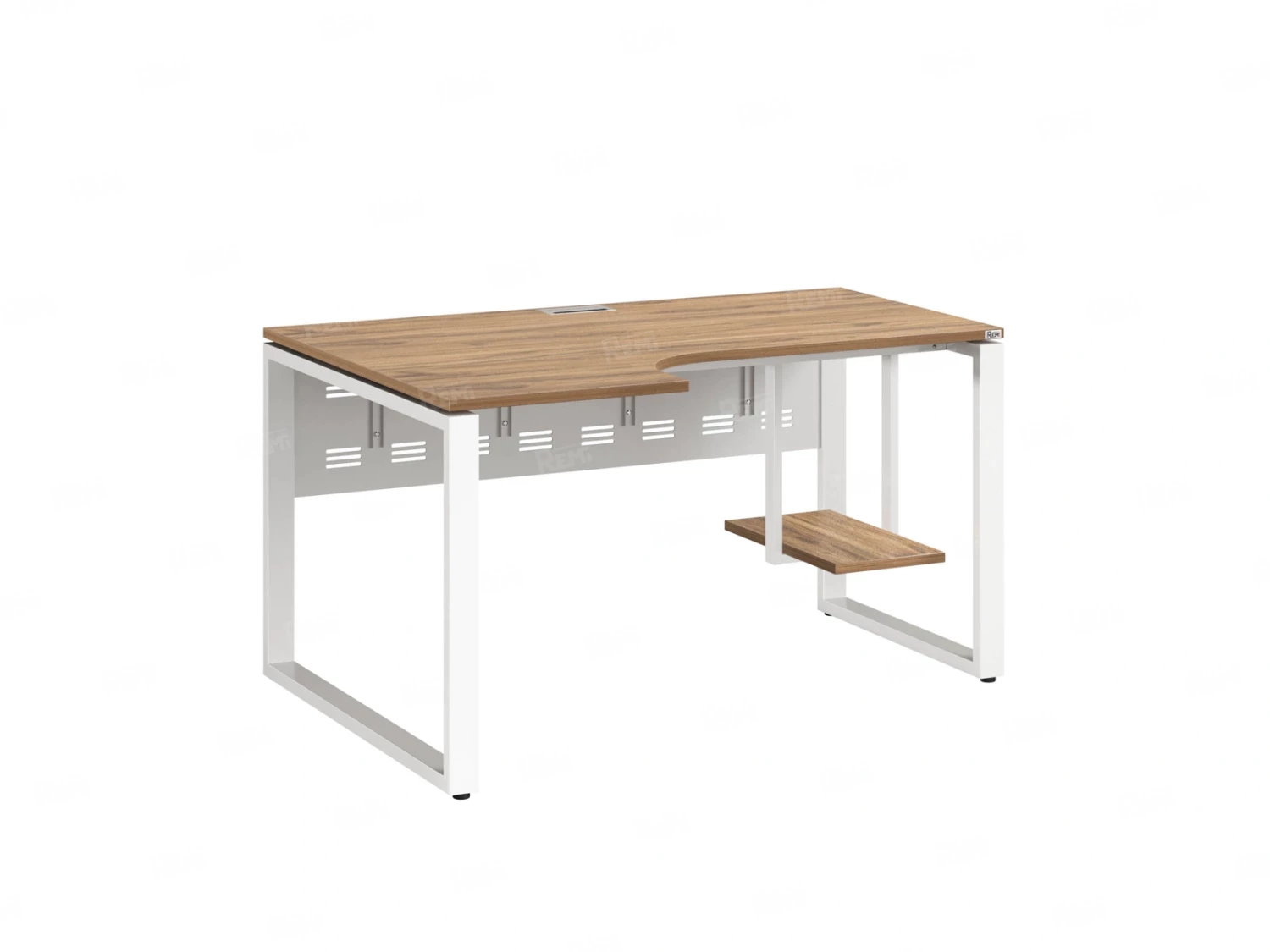 Стол угловой, экран металл, О-опора, левый 1600x700/900x750, RM056-16x7-9 Дуб Юстус/Белый