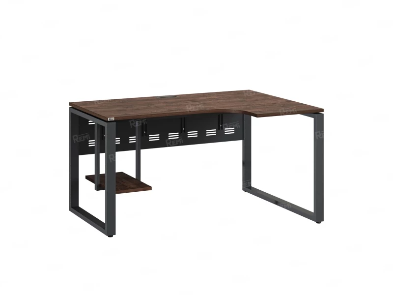 Стол угловой, экран металл, О-опора, правый 1400x600/900x750, RM057-14x6-9 Дуб Апрельский шоколад/Серый