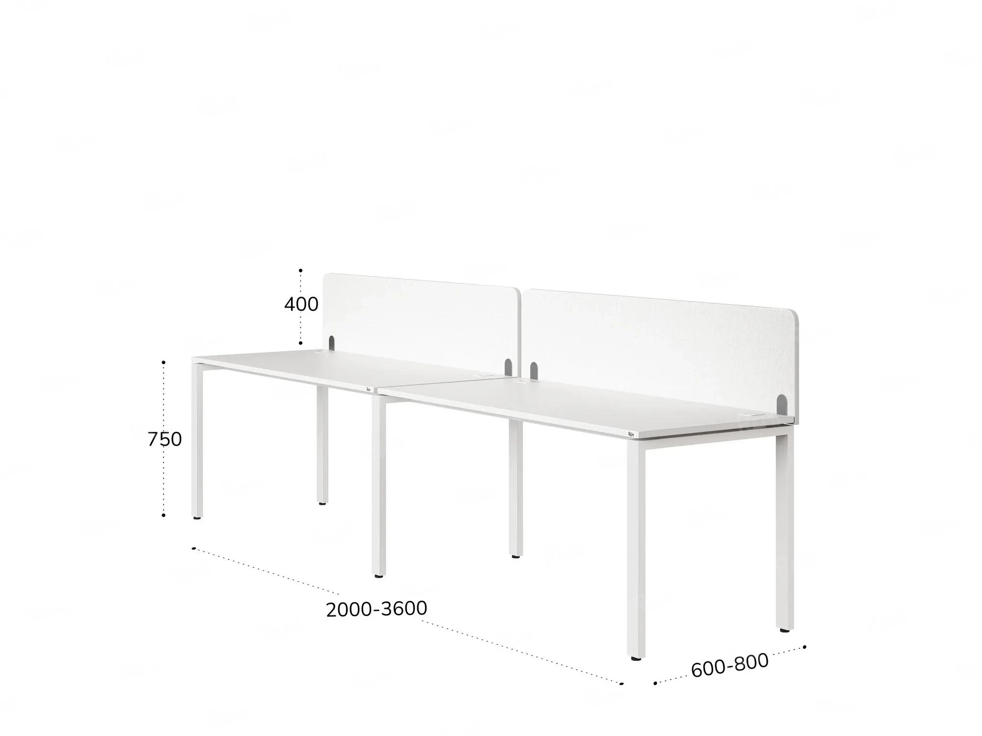 Бенч-система в 1 ряд, 2 рабочих места 2 тканевых экранов 2700x600x750 RM167-3-27x6 Белый/Белый