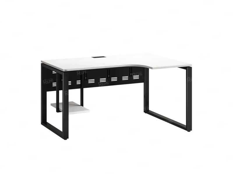 Стол угловой, экран металл, О-опора, правый 1600x900/1200x750, RM057-16x9-12 Белый/Черный
