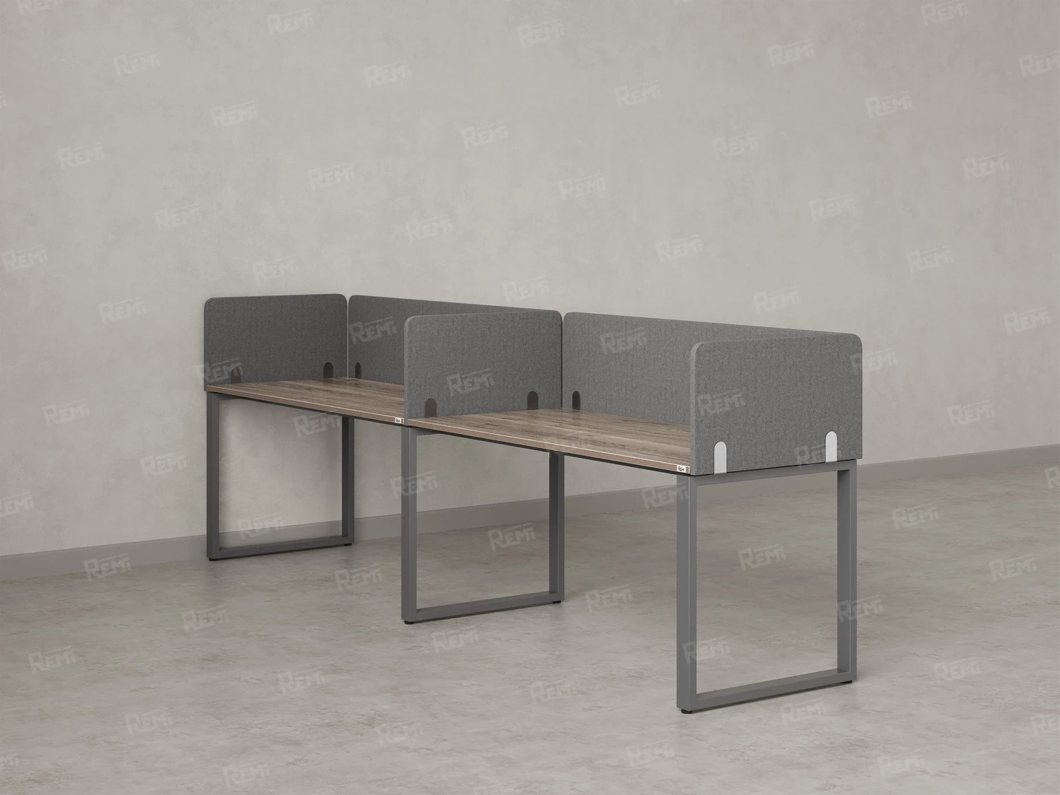 Бенч-система в 1 ряд, 2 рабочих места 5 тканевых экранов 2000x800x750 RM168-1-20x8 Дуб Маувелла/Серый